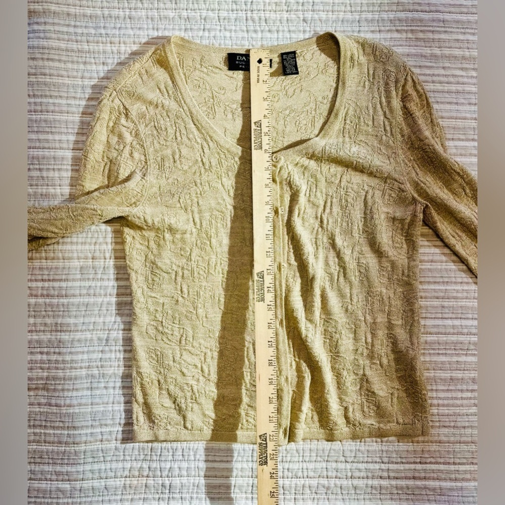 Dana Buchman Petite Tan And Gold Metallic Cardigan, Size M - Picture 9 of 9
